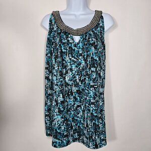 Avenue Women's Top Sz 18/20 Sleeveless Summer Abstract Print Blue Casual